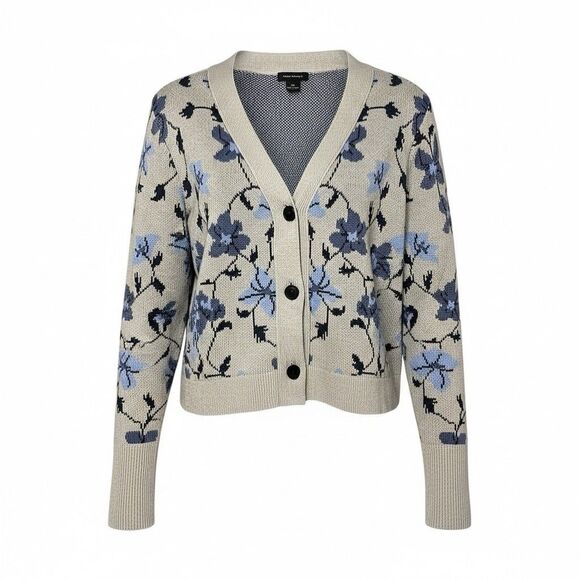 Club Monaco Floral Jacquard Cardigan Grey Blue Size M - Picture 7 of 13